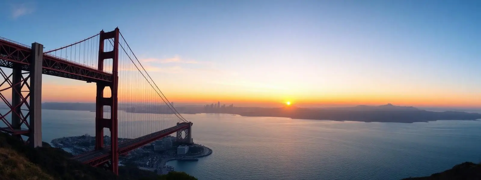 Golden Gate Bridge and San Francisco Bay at sunset