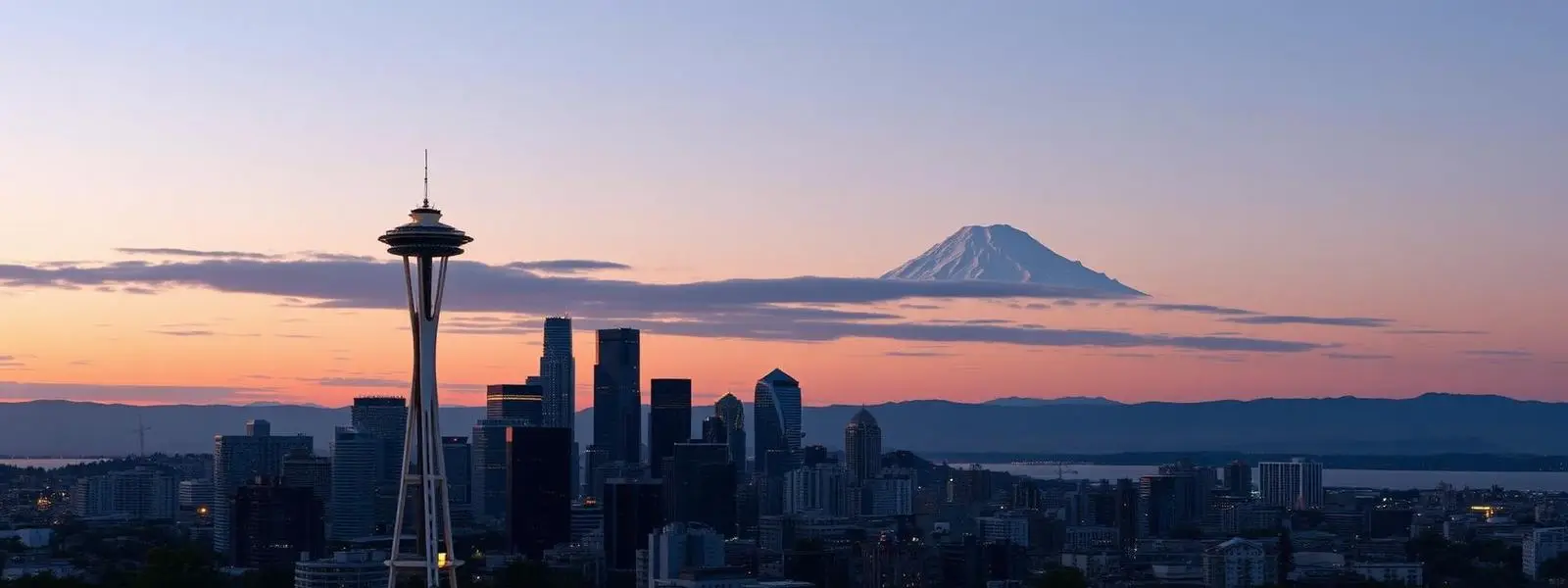 Seattle skyline with the Space Needle and Mount Rainier