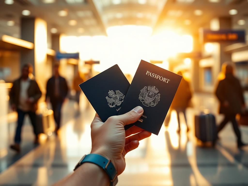 Traveler holding a passport at the airport